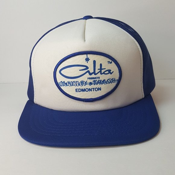 Vintage 80s MckINLEY & Taylor Hat Snapback Trucker Hat Classic Cap Blue Edmonton - Picture 2 of 15